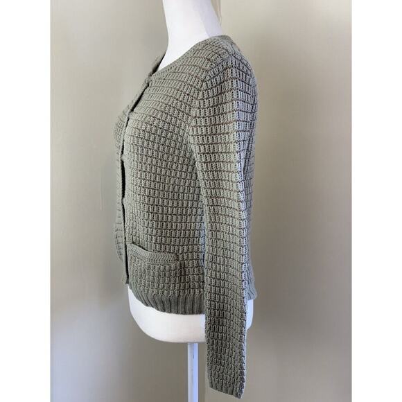 Rosemunde Chunky Knit Pocket Cardigan Sweater Snap Sage Green Gray Metallic XS S - Picture 3 of 8
